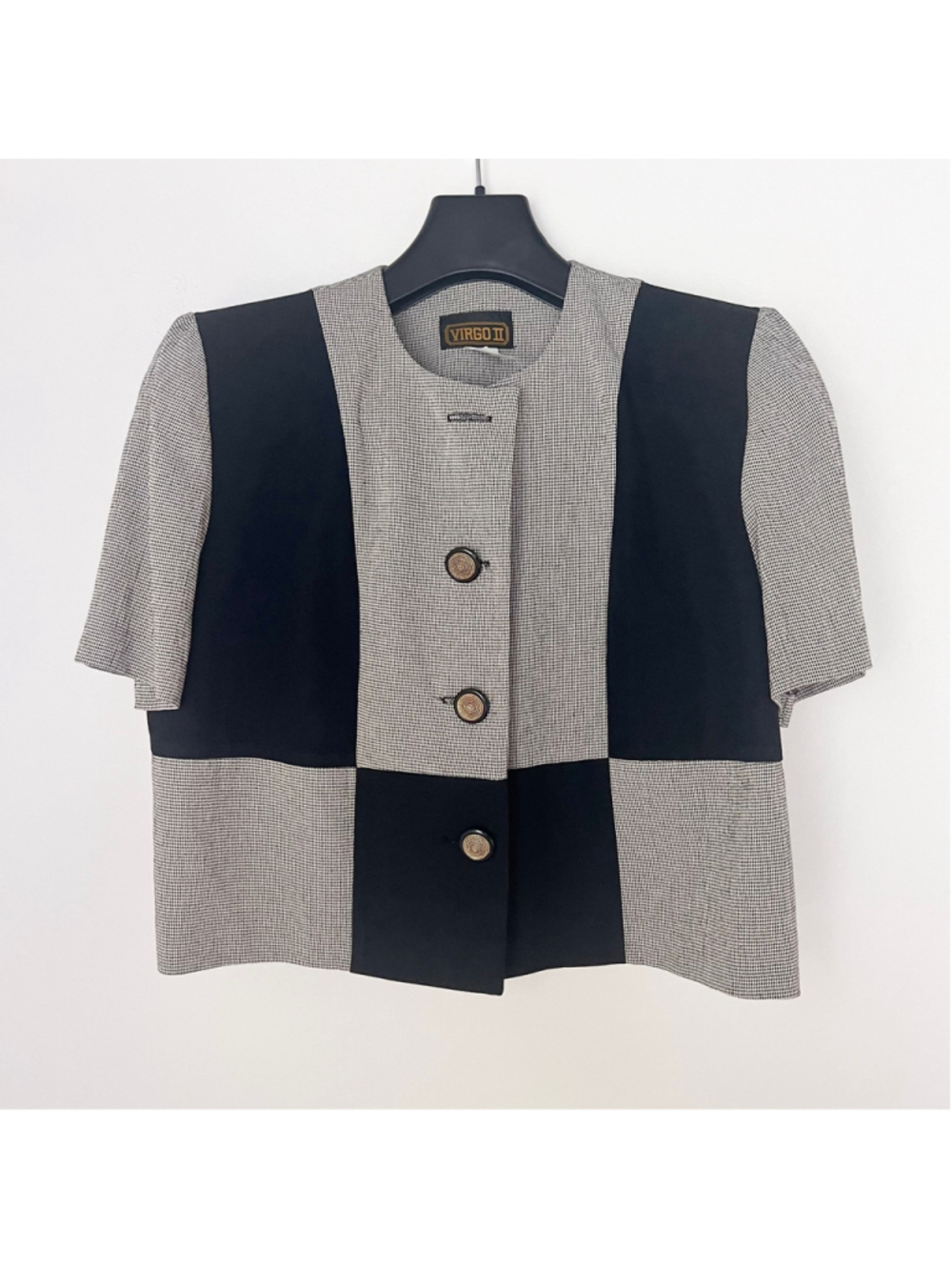 Vintage 80's Virgo II Black White Colorblock Cropped Jacket Retro Houndstooth 8